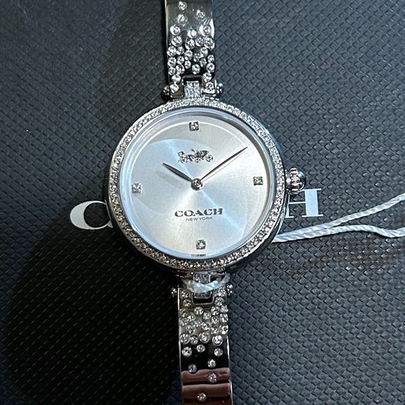 COACH PARK WATCH WITH 30mm SILVR FACE & SILVER BANGLE BRACELET WITH CRYSTALS. - Picture 1 of 9